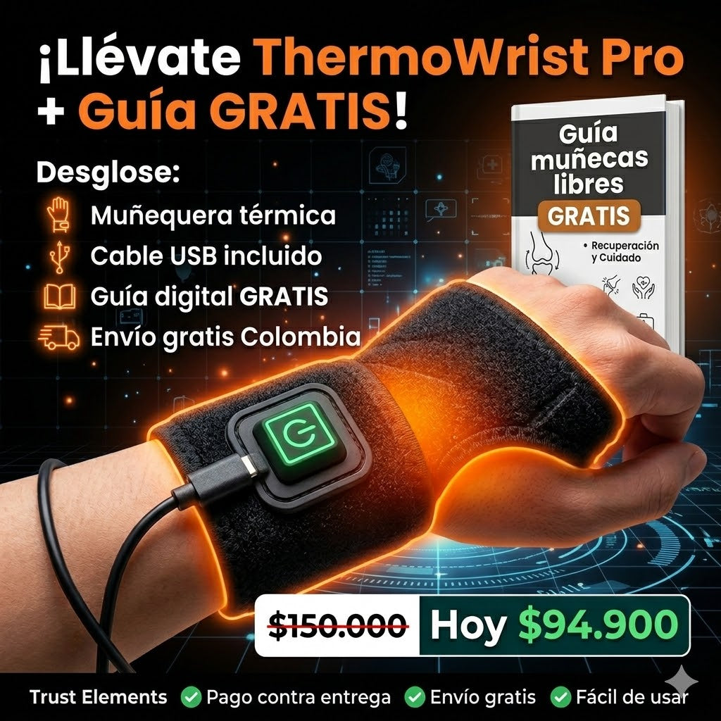 ThermoWrist Pro Muñequera Térmica Eléctrica para Alivio Inmediato del Dolor de Muñeca y Pulgar + Guía Muñecas Libres GRATIS