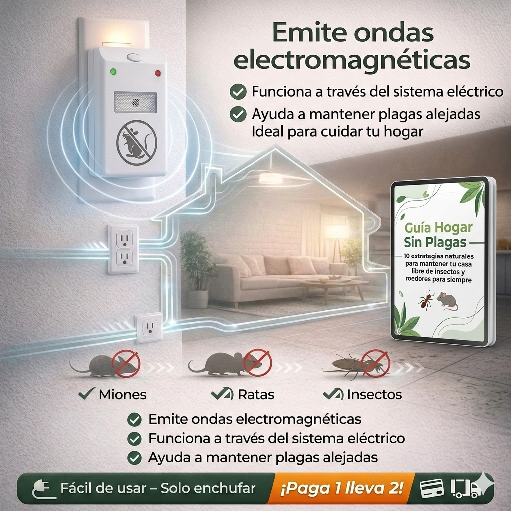 Kit protección invisible 24/7 paga uno y lleva 2 repelentes ultrasónico que protegen tu hogar de plagas + "Guía Digital Hogar sin plagas gratis"