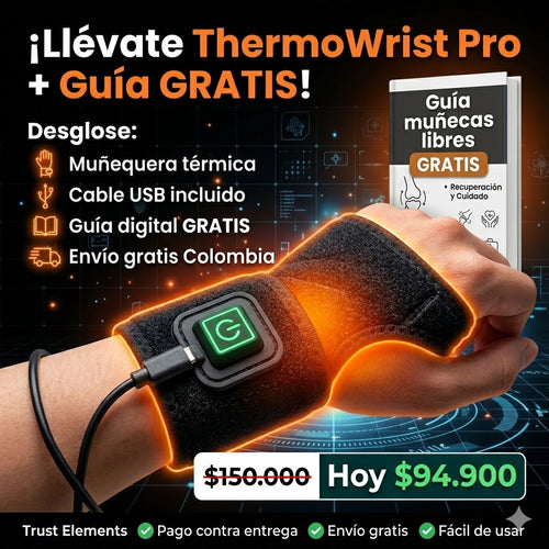 ThermoWrist Pro Muñequera Térmica Eléctrica para  Alivio Inmediato del Dolor de  Muñeca y Pulgar + Guía Muñecas Libres GRATIS