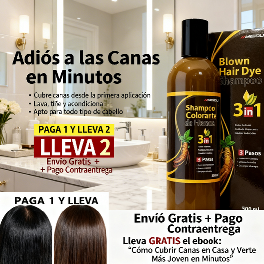 Shampoo Colorante 3 en 1 – Cubre Canas en Minutos y Revitaliza tu Cabello (Paga 1 y lleva 2 + Ebook)